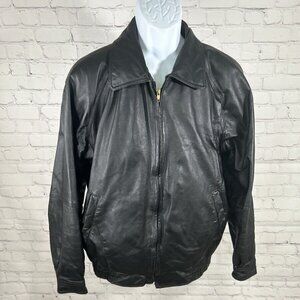 Monte Carlo Black Genuine Leather Full Zip Men’s Motorcycle Jacket Pockets M